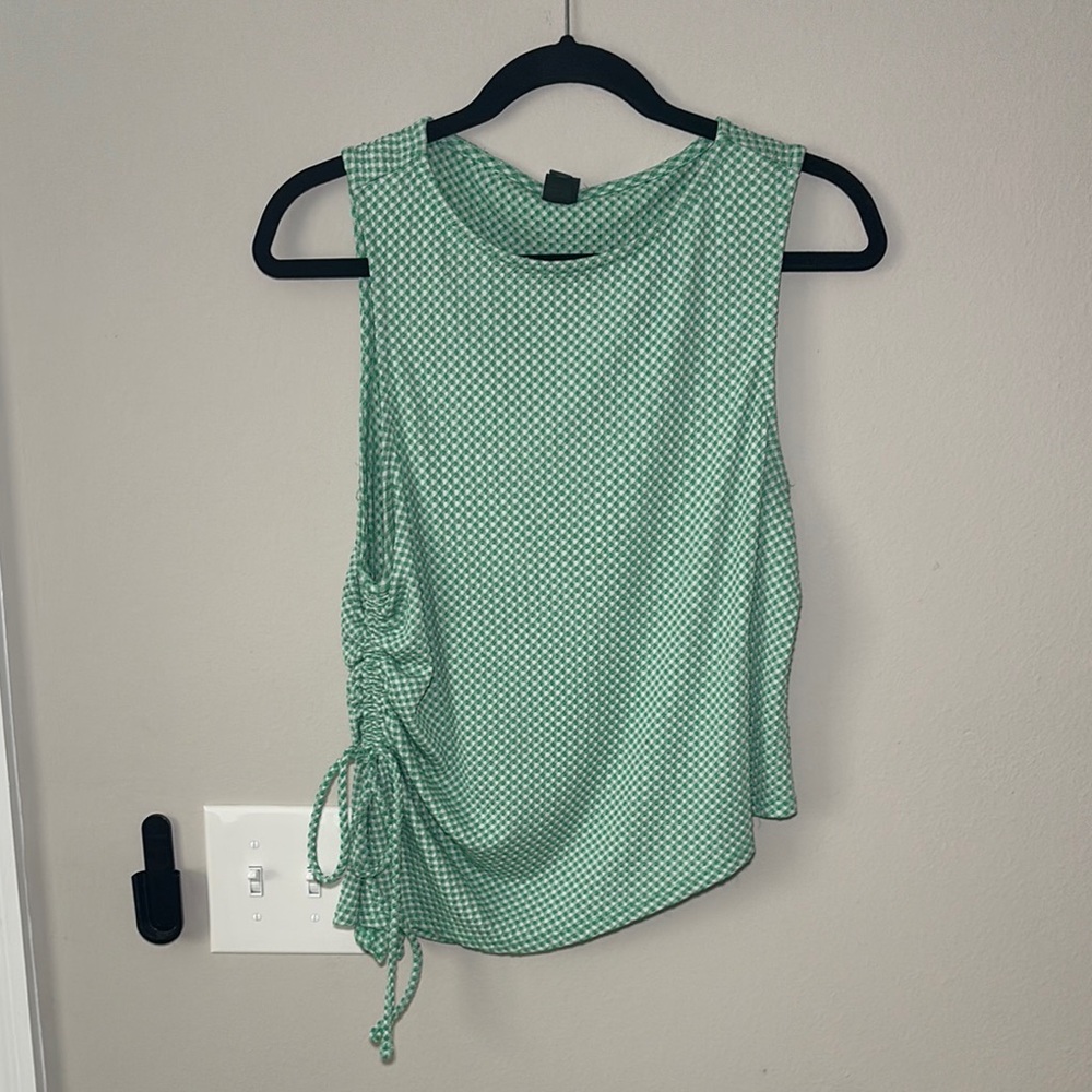 Wild Fable Mint Green Gingham Side-Ruched Tank Top